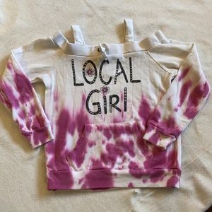 tie-dyed sweat shirt with cut-out shoulders